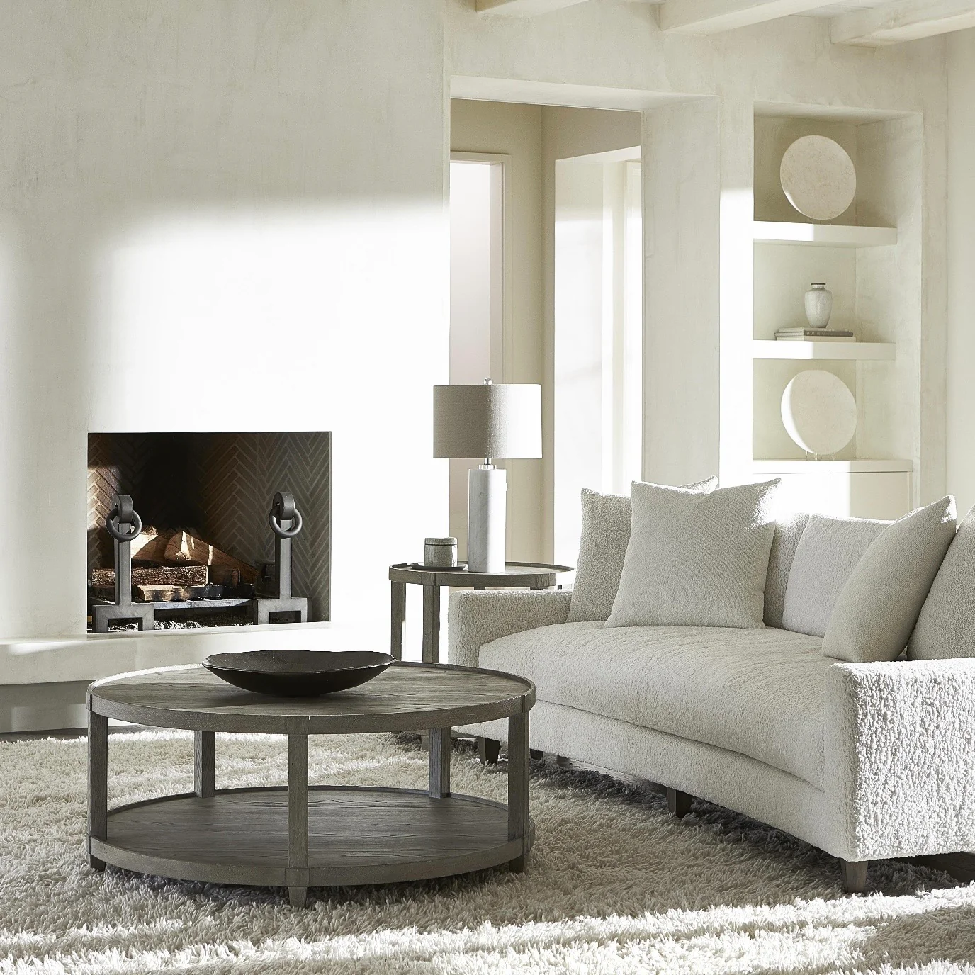 Bernhardt Albion Collection Round Two Shelf Cocktail Table ~ Pewter Finish