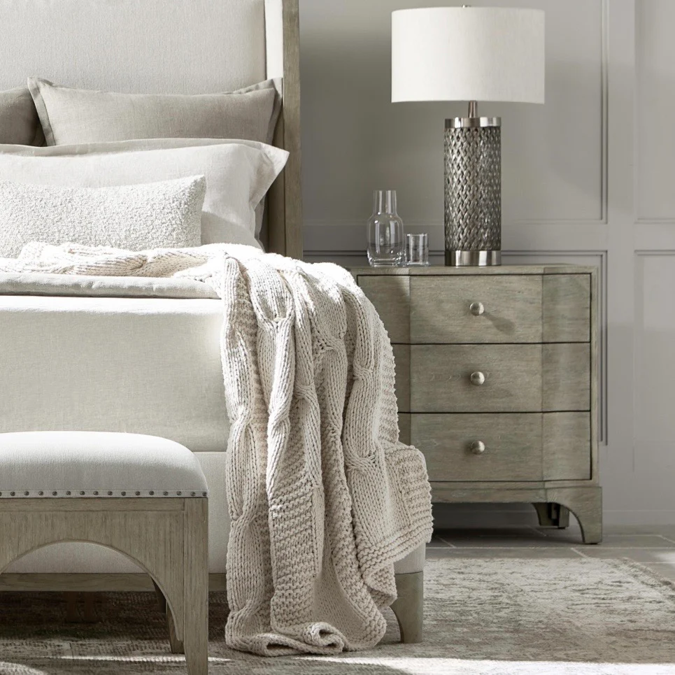 Bernhardt Albion Collection Three Drawer Nightstand ~ Pewter Finish