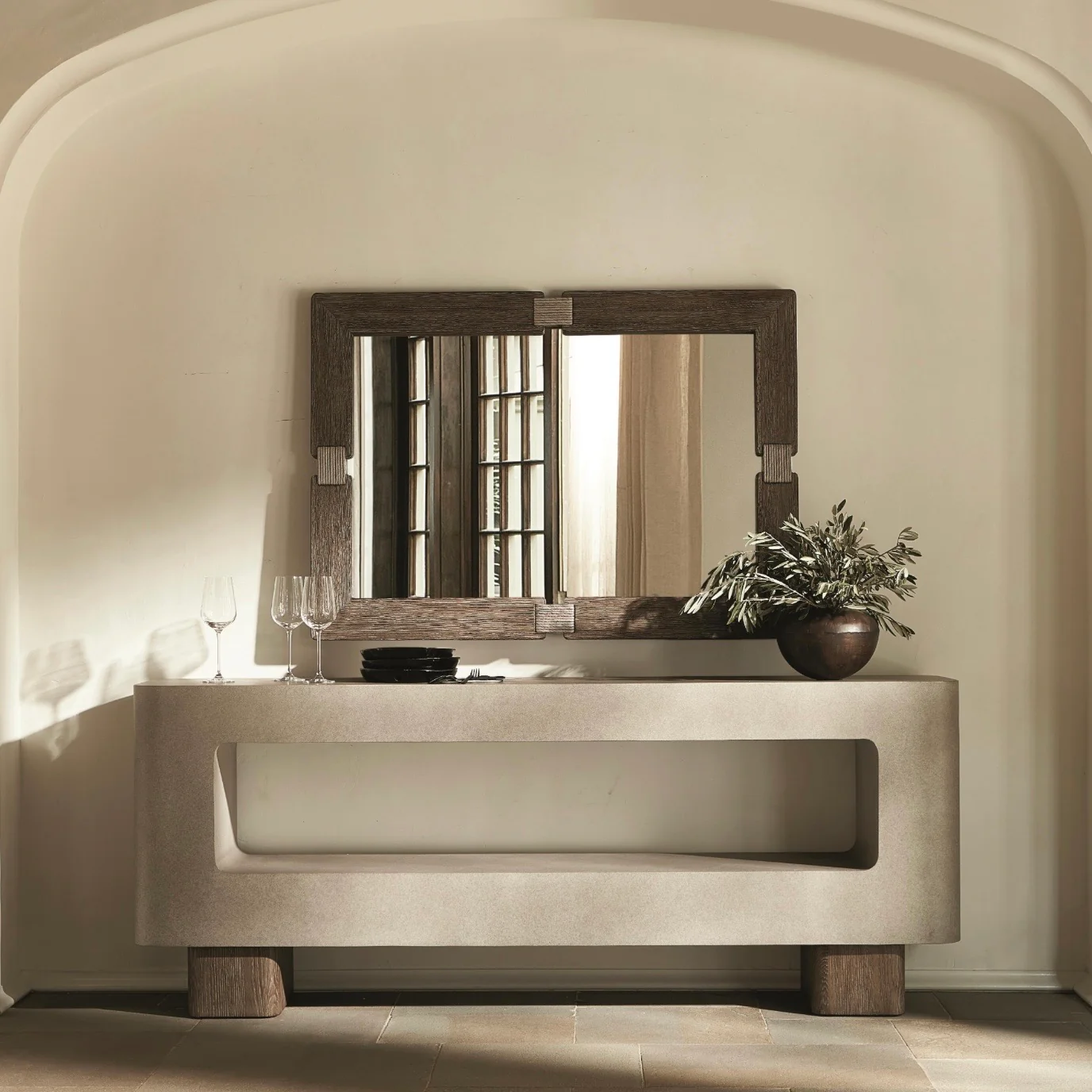 Bernhardt Casa Paros Collection Console Table ~ Bedrock Faux Concrete Finish