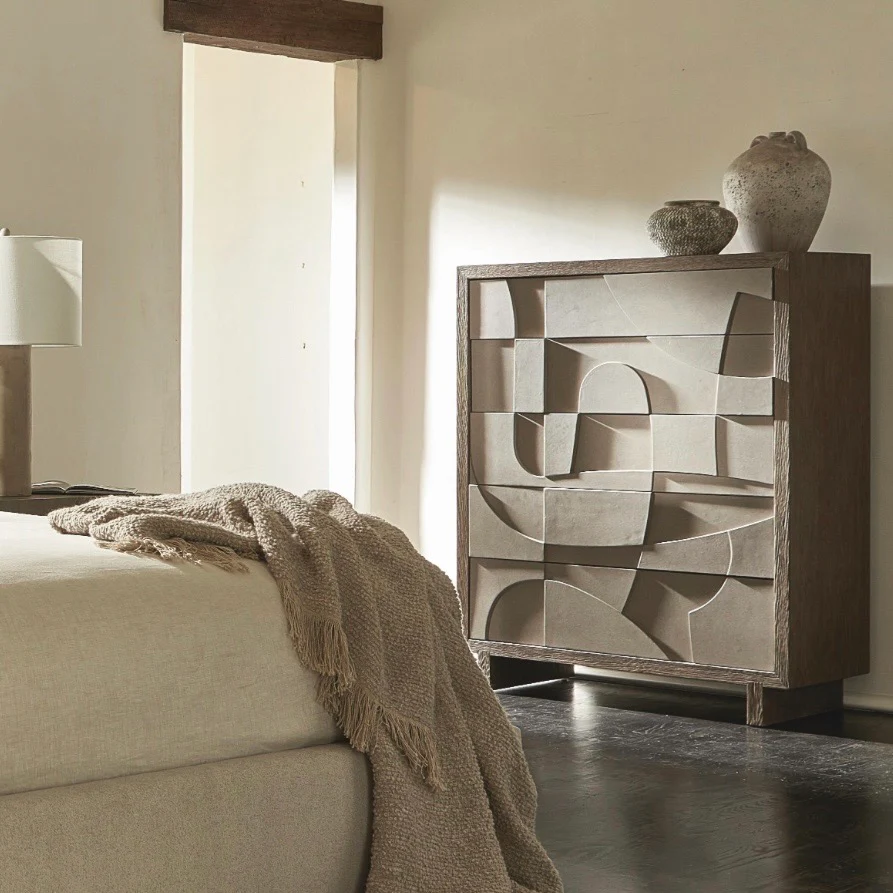 Bernhardt Casa Paros Collection Five- Drawer Tall Drawer Chest ~ Bedrock Faux Concrete Finish - Image 2