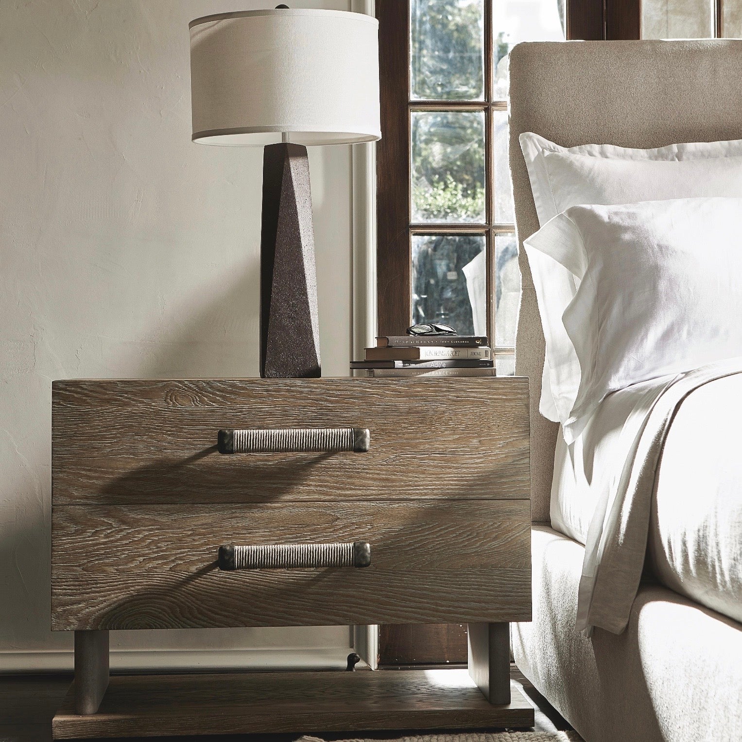 Bernhardt Casa Paros Collection Two Drawer Nightstand ~ Woven Playa Finish