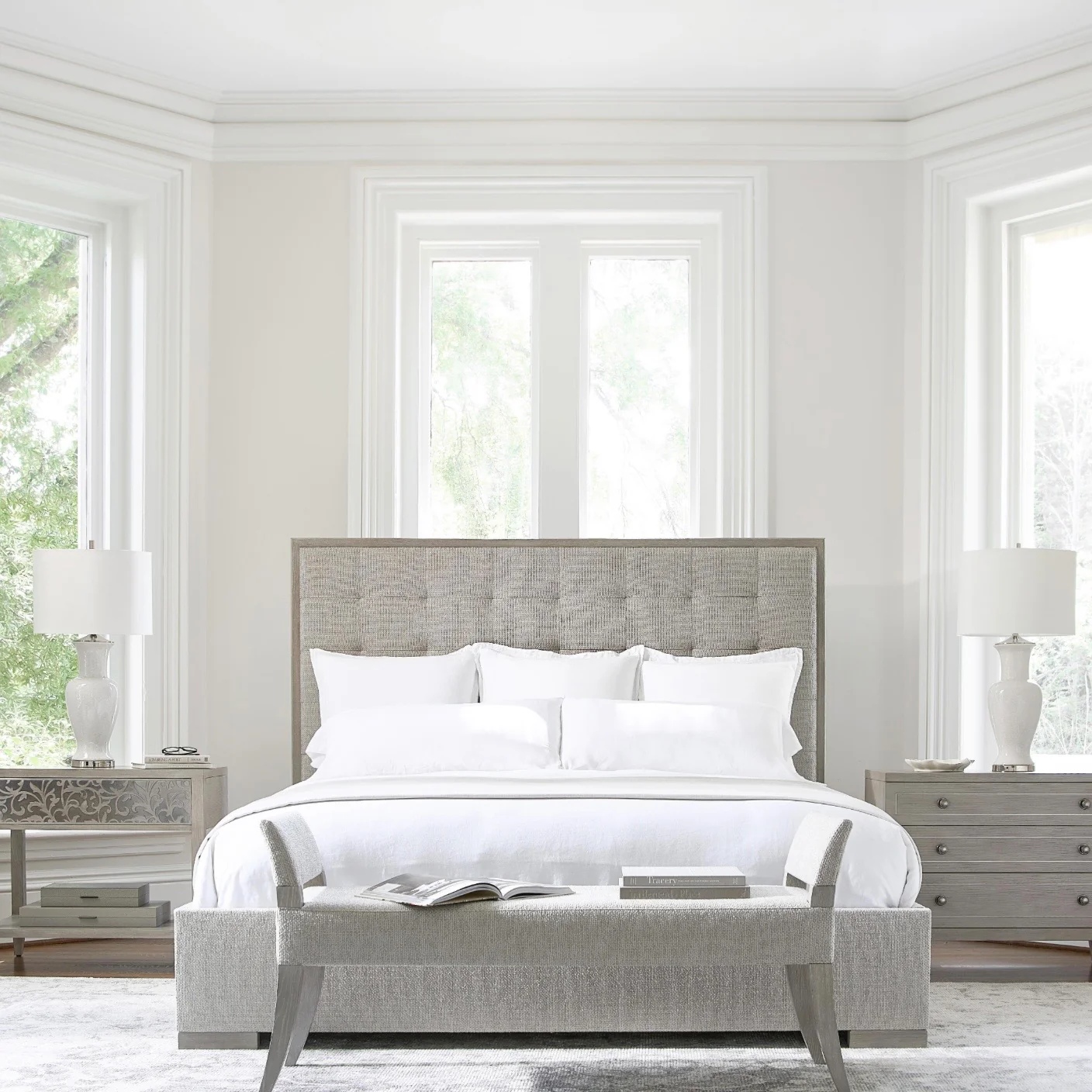 Bernhardt Cornelia Collection Tufted Upholstered Panel Bed ~ Available in Queen And King Sizes