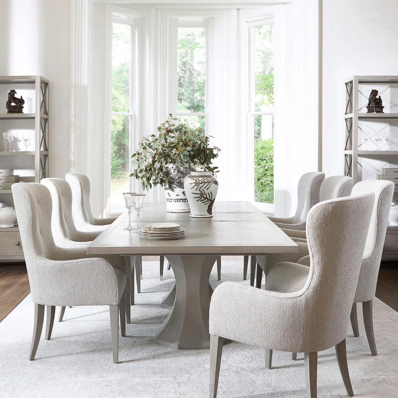 Bernhardt Cornelia Collection Rectangle Dining Table ~ Nebbia Wood Finish With Steel Inlay