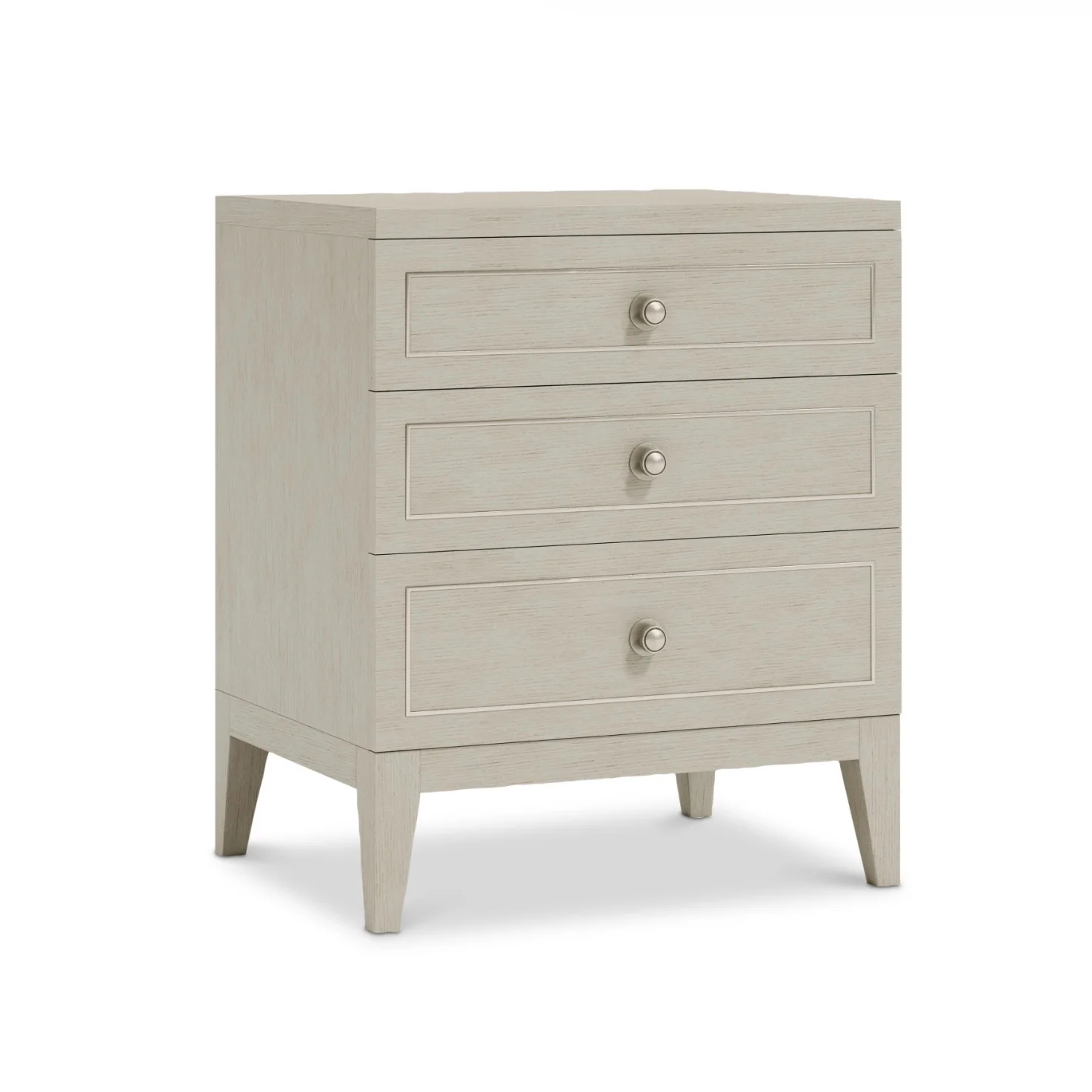 Bernhardt Cornelia Collection Three Drawer Nightstand ~24 inch ~  Nebbia Finish
