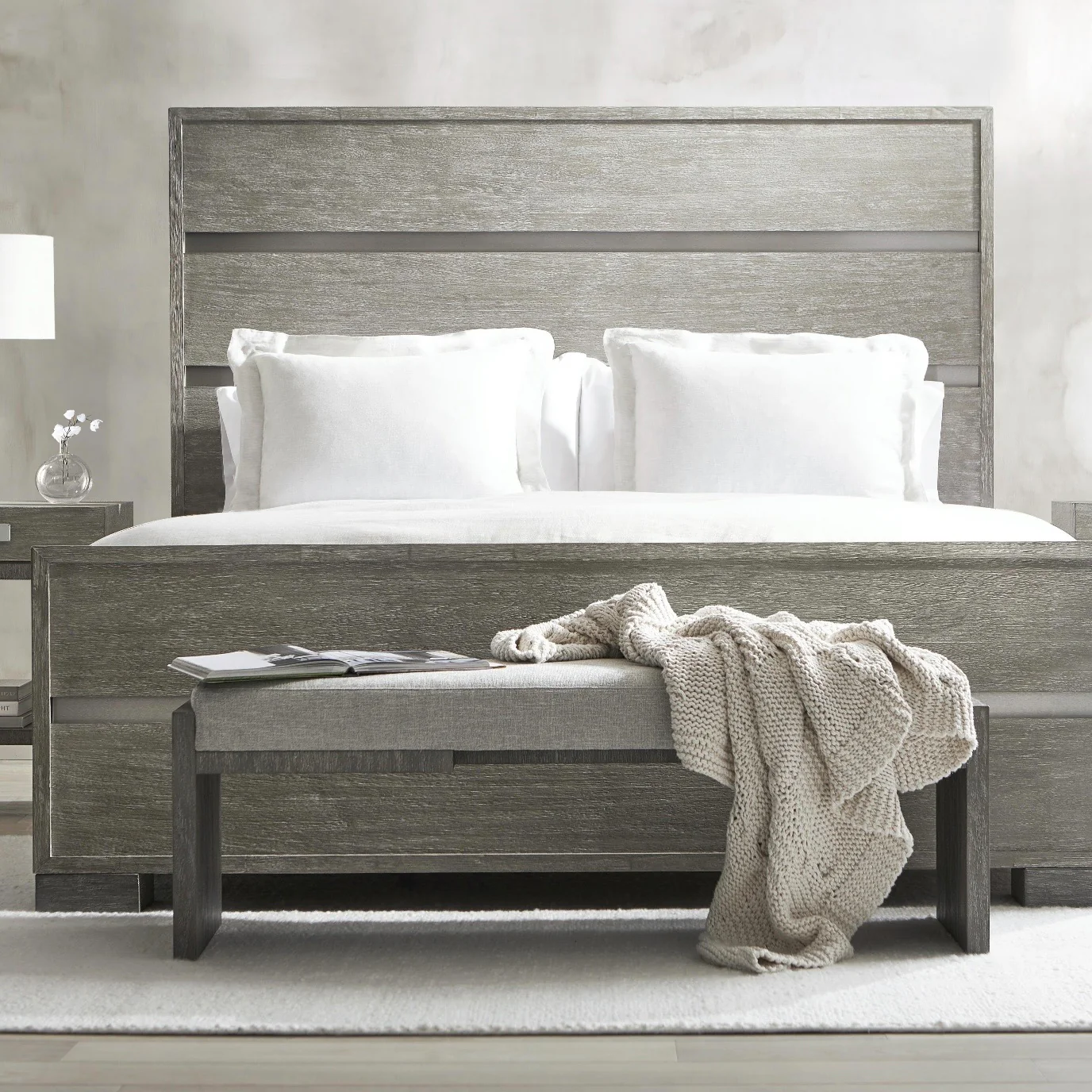 Bernhardt Foundations Collection Upholstered Bench ~ Dark Shale Finish - Image 2