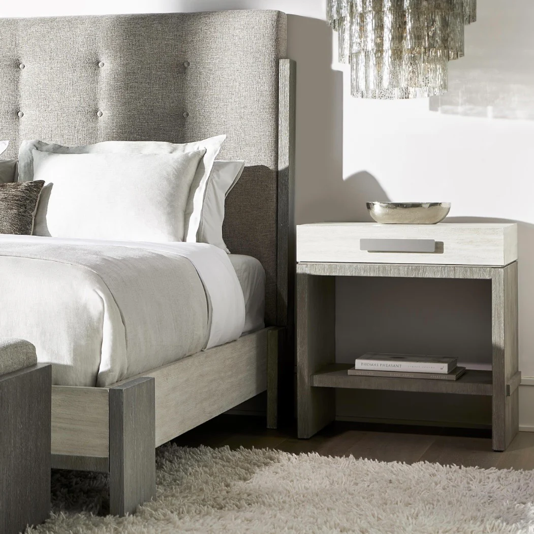 Bernhardt Foundations Collection One Drawer Nightstand ~ Two- Tone Finish In Linen Shale And Light Shale
