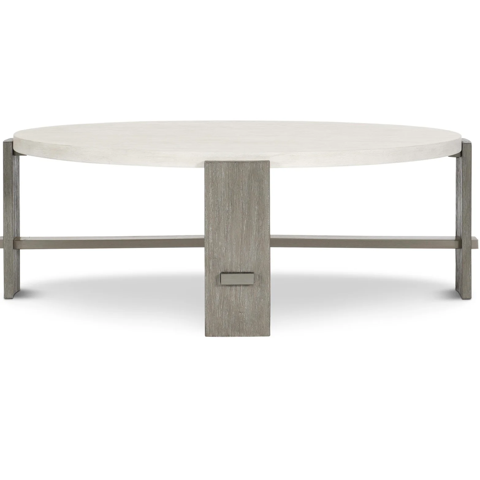 Bernhardt Foundations Collection Round Cocktail Table ~ Linen And Light Shale Finish