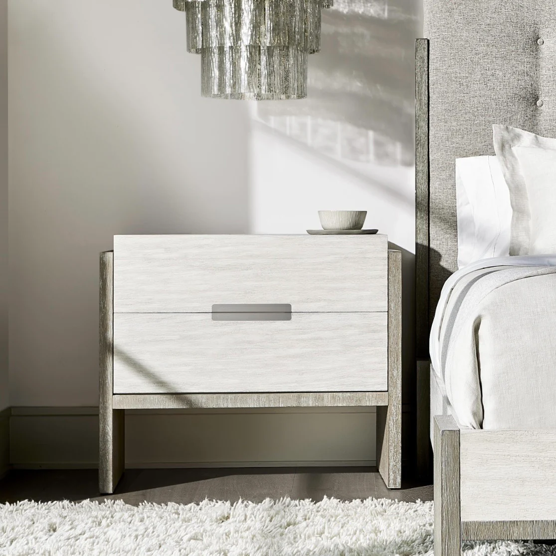 Bernhardt Foundations Collection Two Drawer Nightstand ~ Two - Tone Finish In Linen Shale And Light Shale