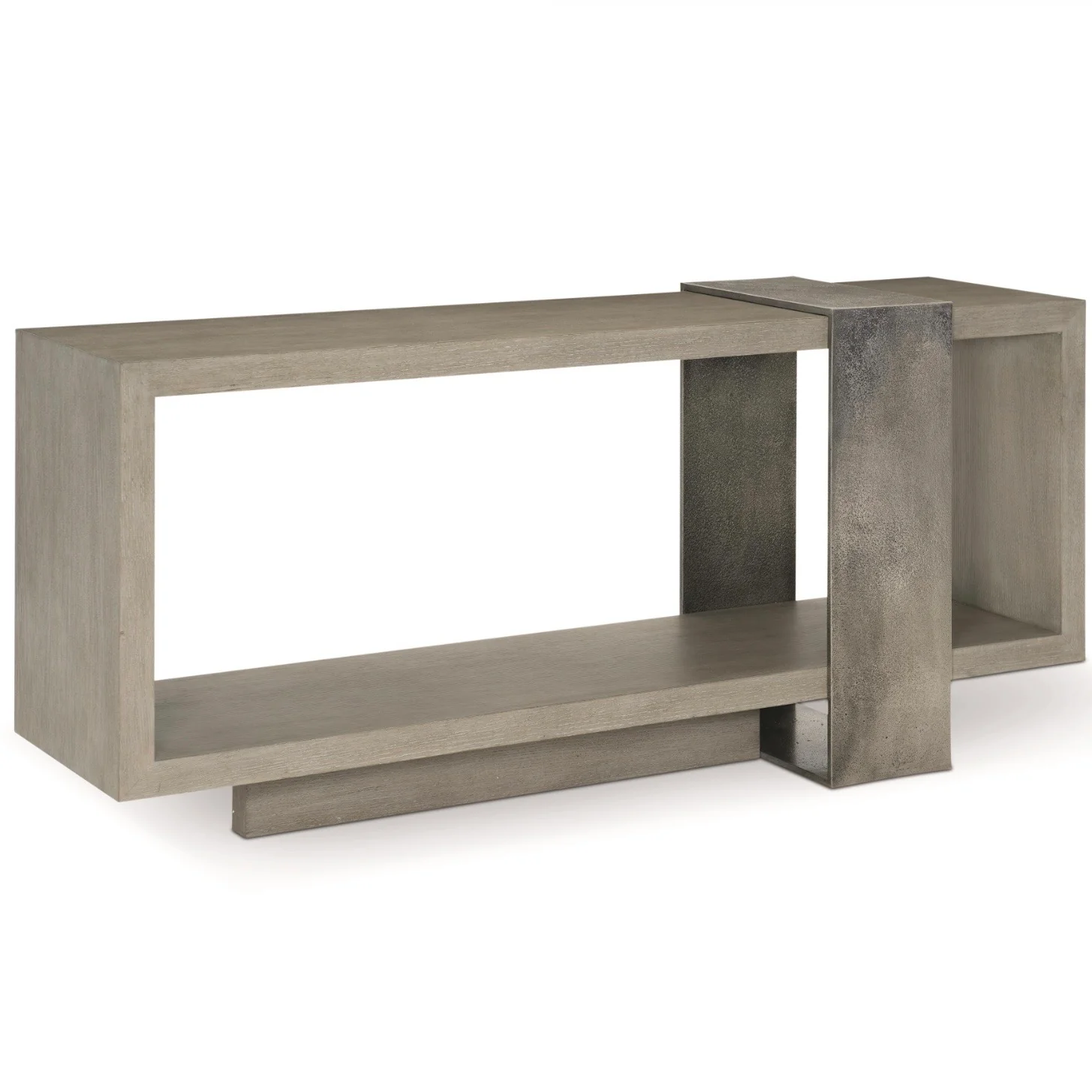 Bernhardt Linea Collection Console Table ~ Cerused Greige Finish with Textured Graphite - Image 3