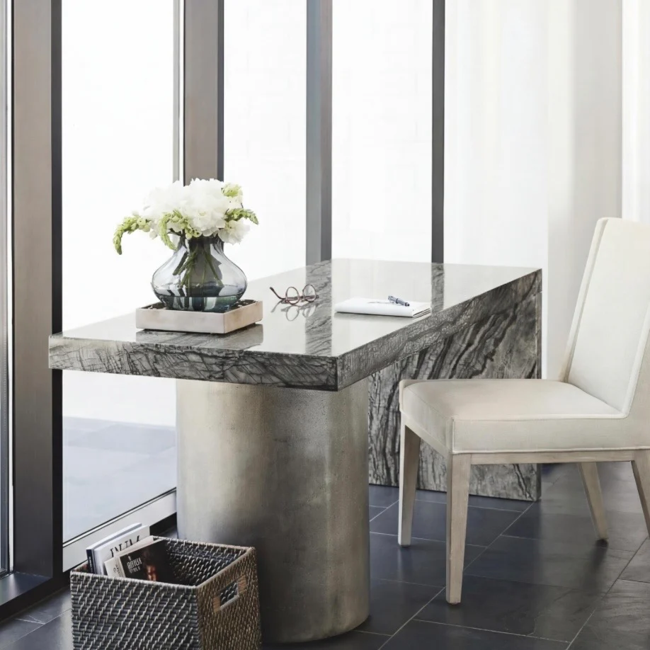 Bernhardt Linea Collection Desk ~ Black Forest Marble Top with Textured Graphite Base - Image 2