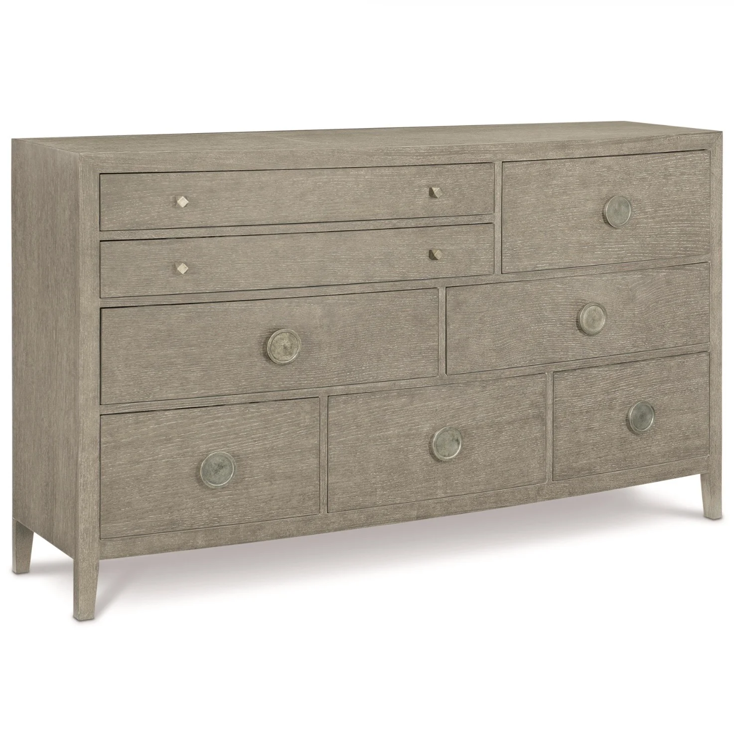 Bernhardt Linea Collection Eight Drawer Rustic Modern Dresser ~ Cerused Greige Finish