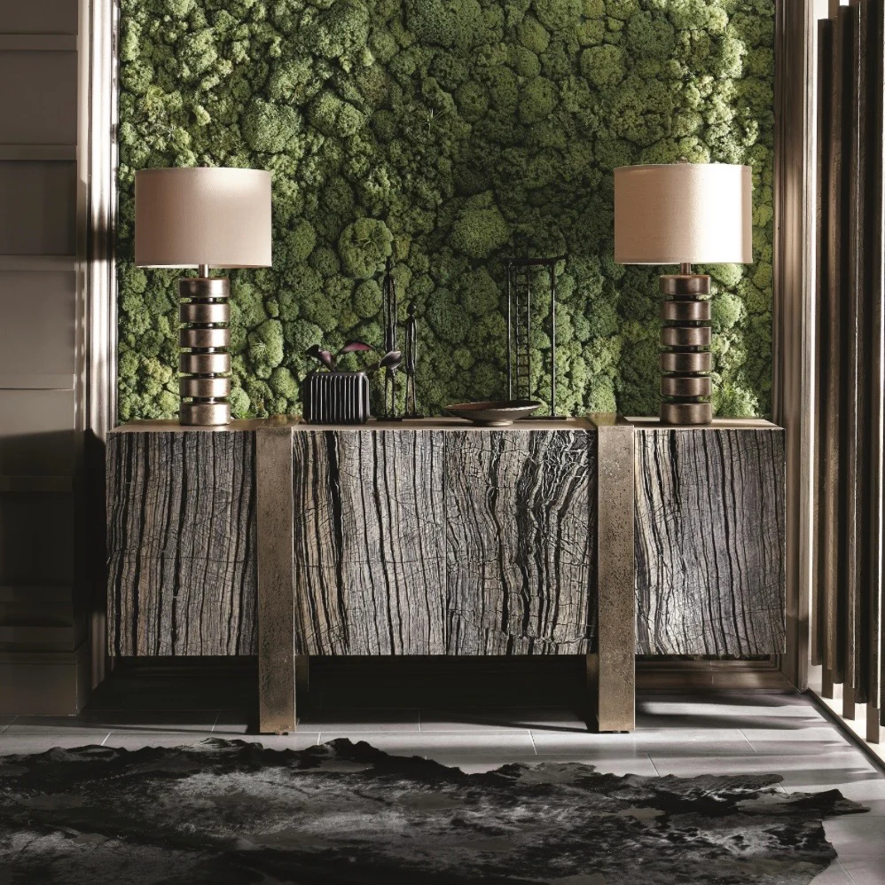 Bernhardt Linea Collection Entertainment Credenza ~ Black Forest Marble With Textured Graphite