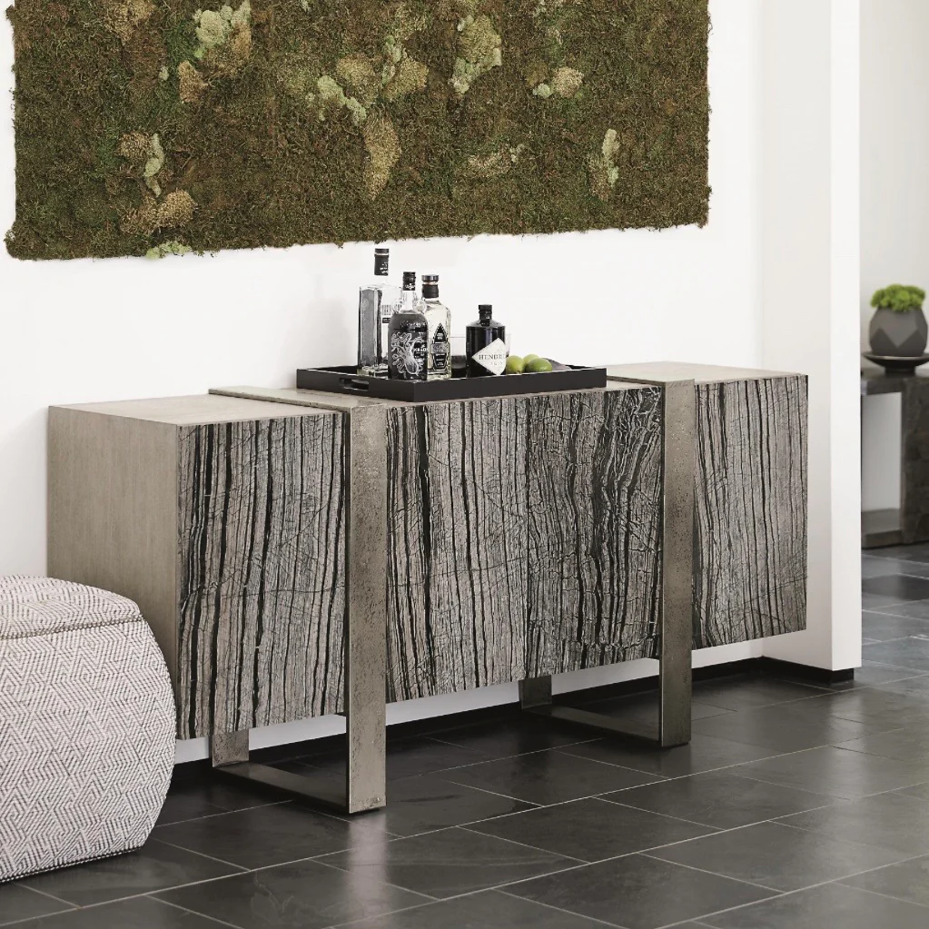 Bernhardt Linea Collection Entertainment Credenza ~ Black Forest Marble With Textured Graphite - Image 2