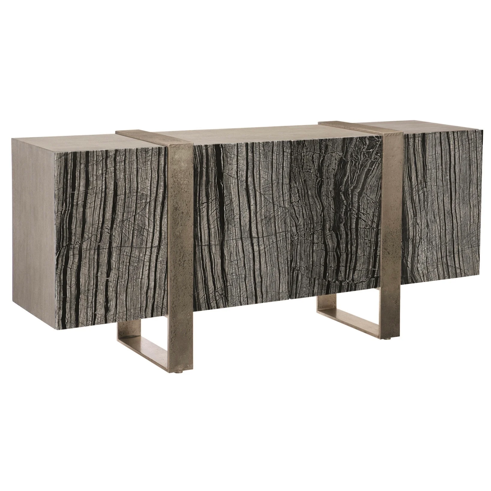 Bernhardt Linea Collection Entertainment Credenza ~ Black Forest Marble With Textured Graphite - Image 4