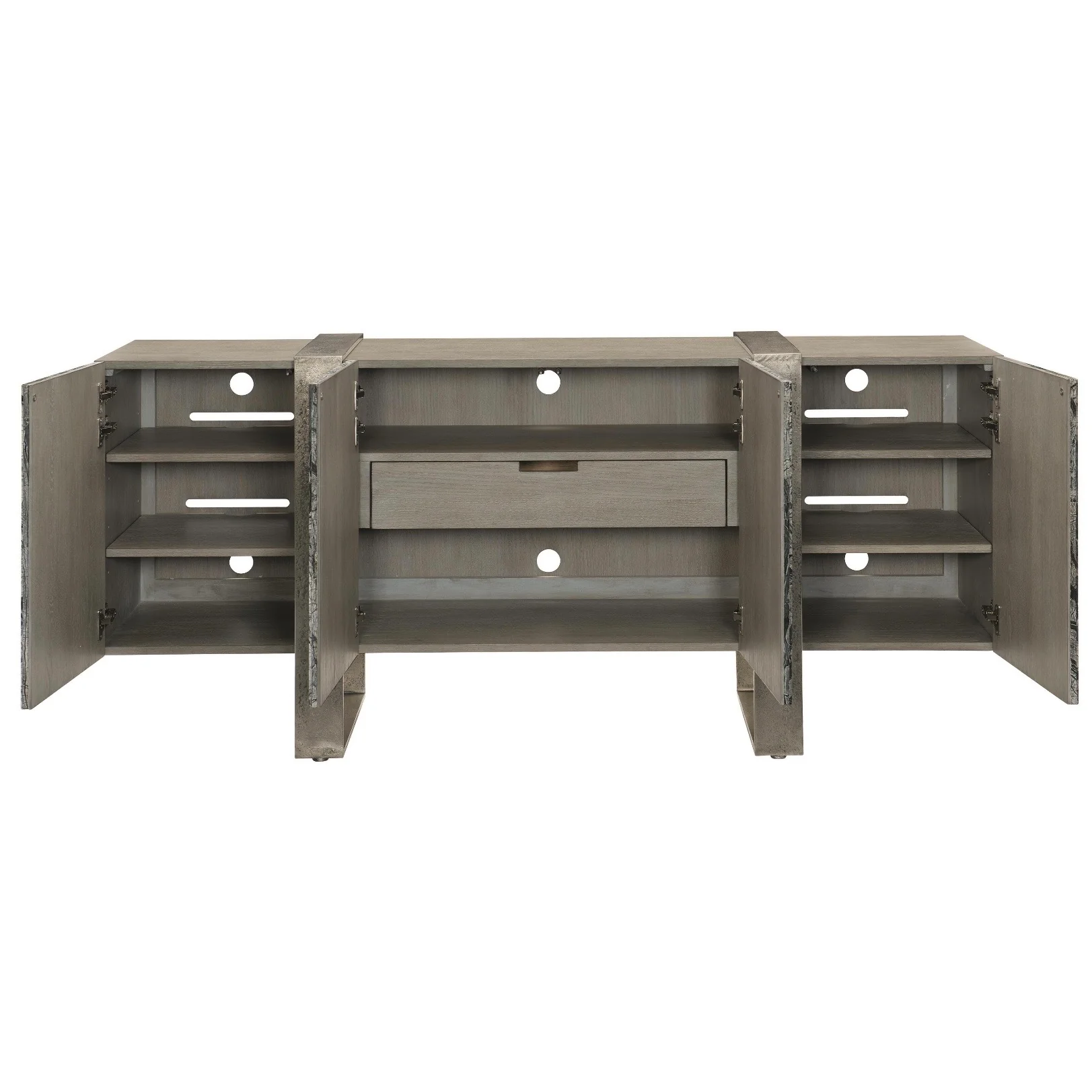 Bernhardt Linea Collection Entertainment Credenza ~ Black Forest Marble With Textured Graphite - Image 6