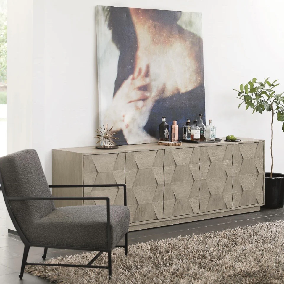 Bernhardt Linea Collection Entertainment Credenza ~ Cerused Greige Finish