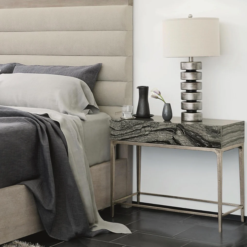 Bernhardt Linea Collection Single Drawer Nightstand ~ Black Forest Marble
