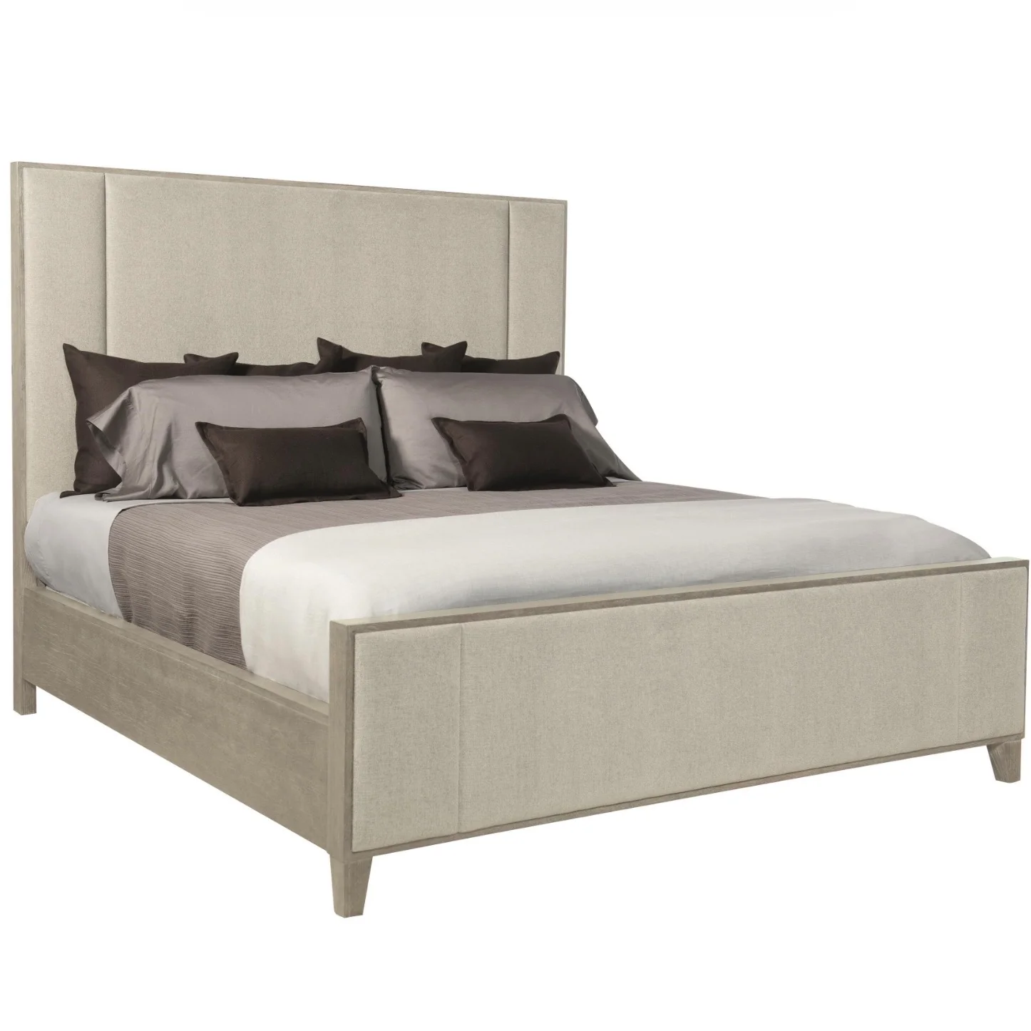 Bernhardt Linea Collection Upholstered Panel King Size Bed  ~ Cerused Greige Finish