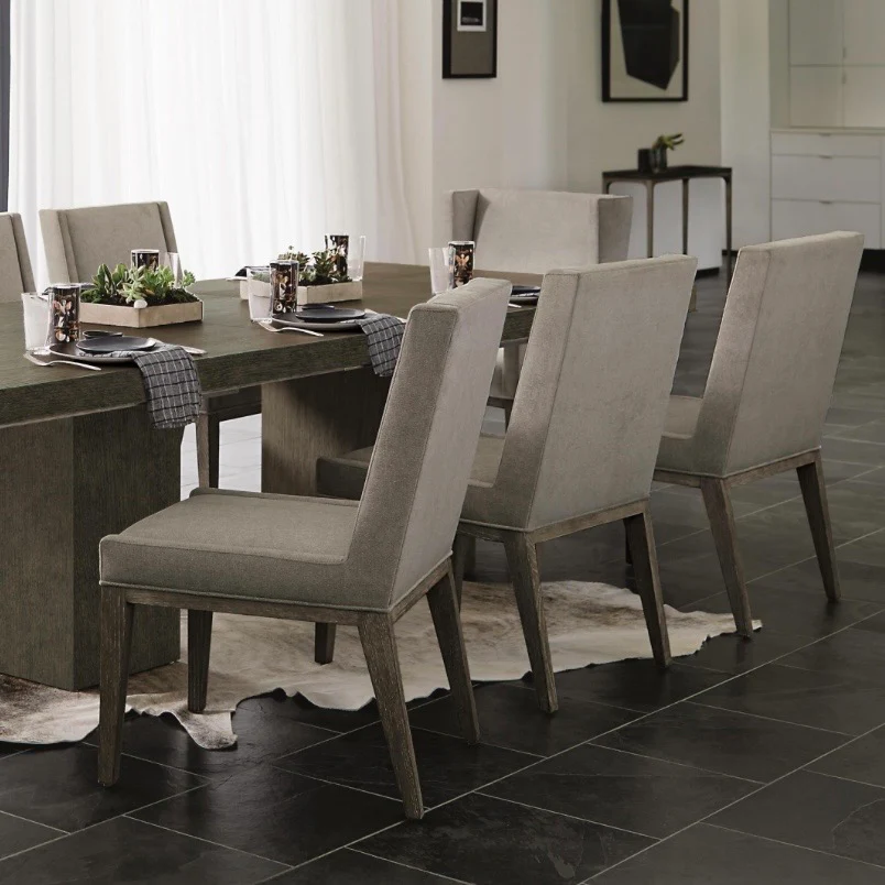 Bernhardt Linea Collection Upholstered Dining Side Chair ~ Cerused Charcoal Finish