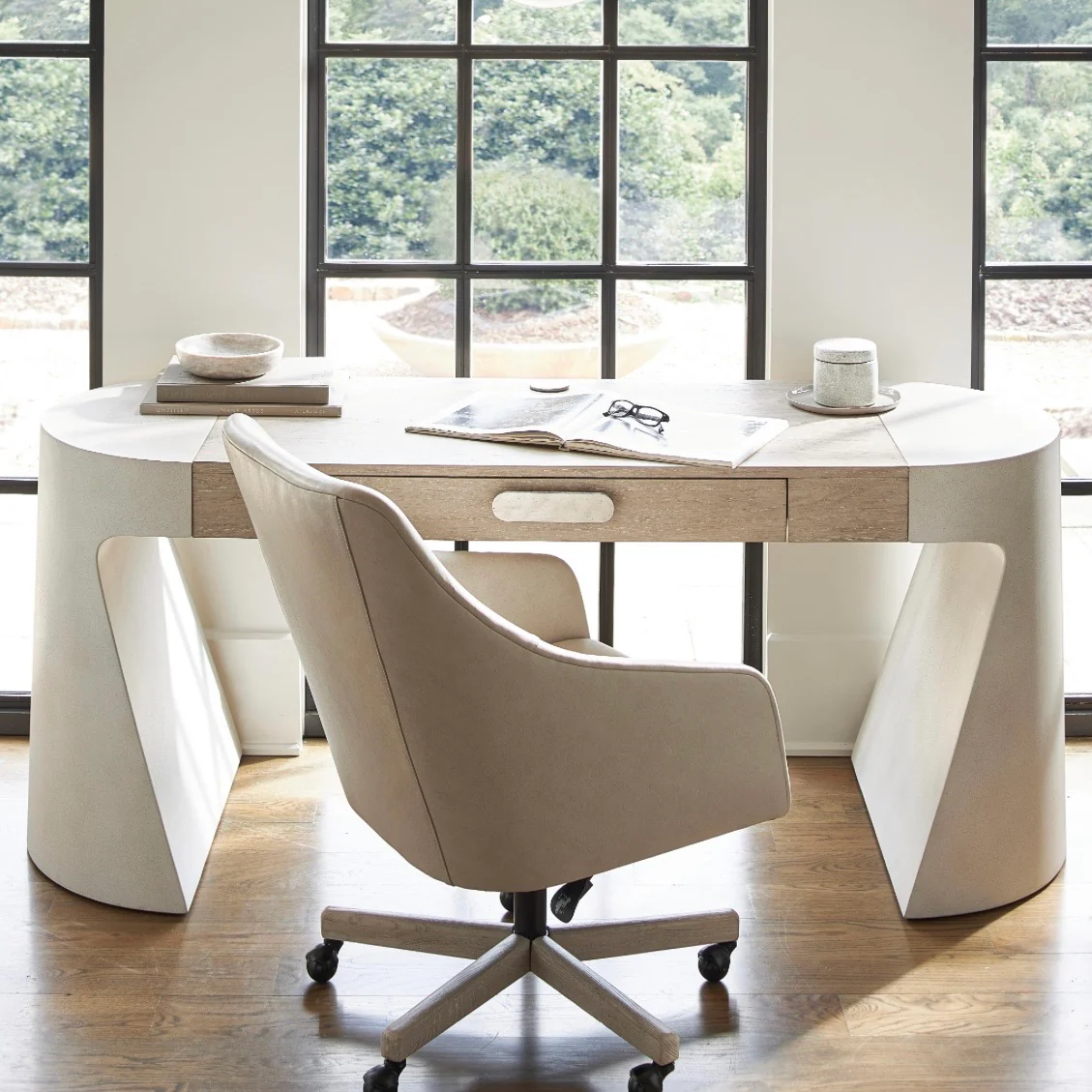 Bernhardt Prado Collection Wood and Glass-Reinforced Concrete Desk