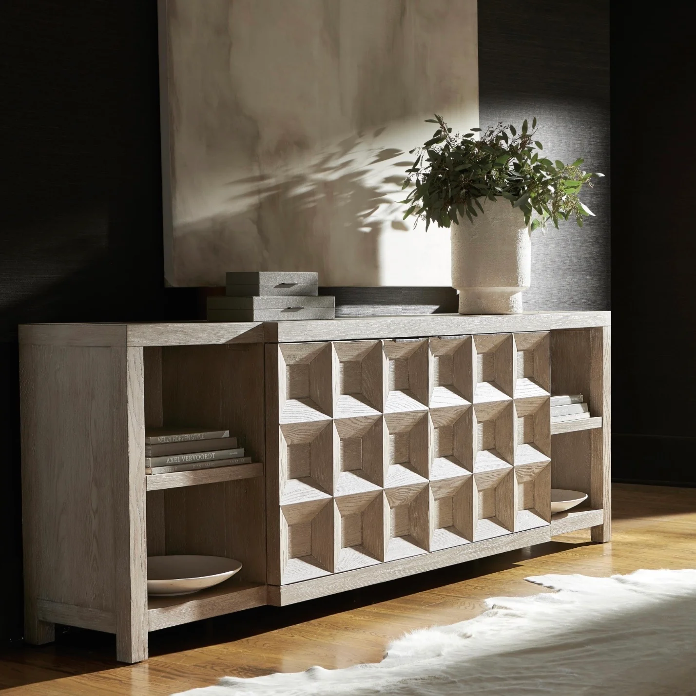 Bernhardt Prado Collection Coffered Entertainment Credenza ~ Tawny Finish