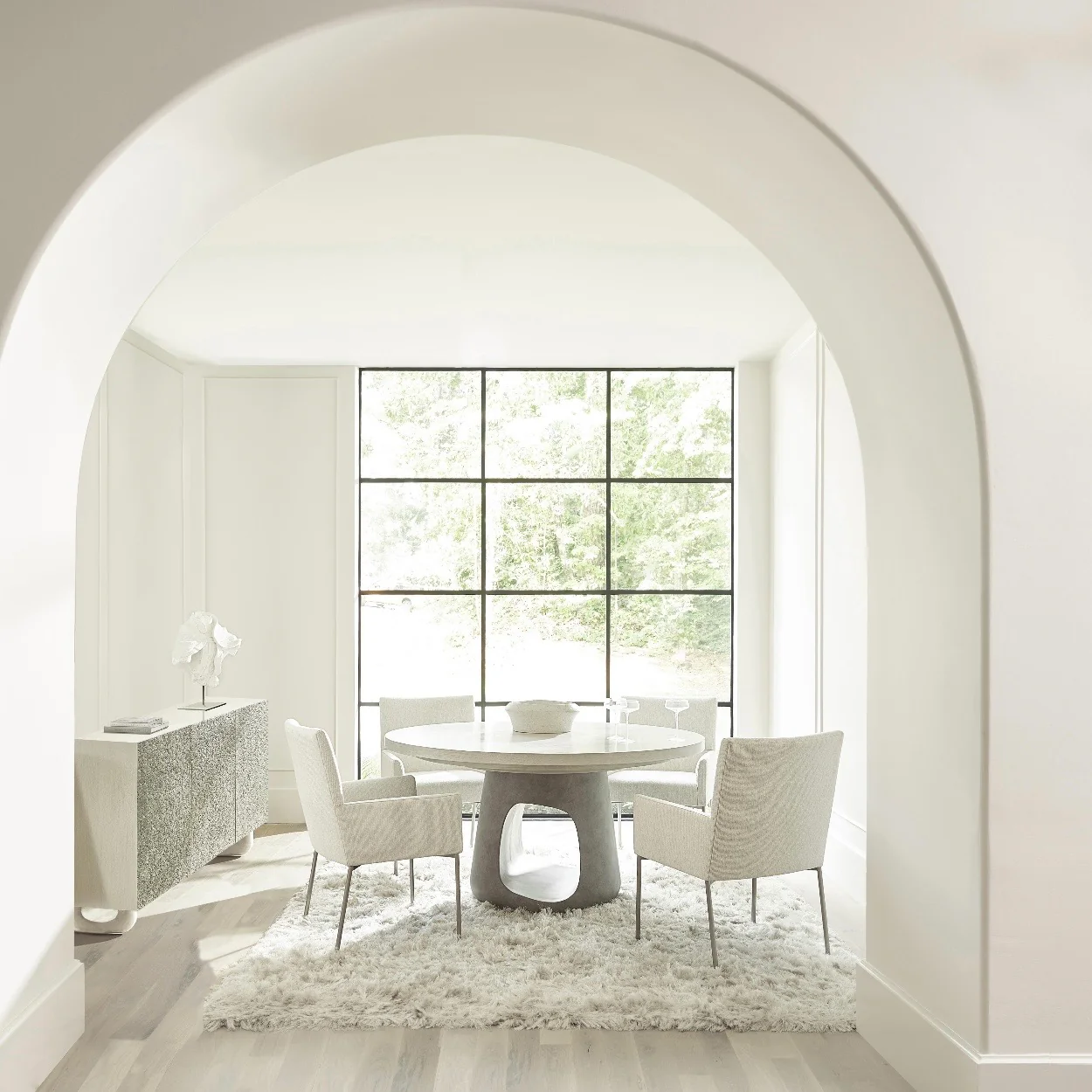 Bernhardt Sereno Collection Round Dining Table ~ Lutra Finish and Sasso Finish