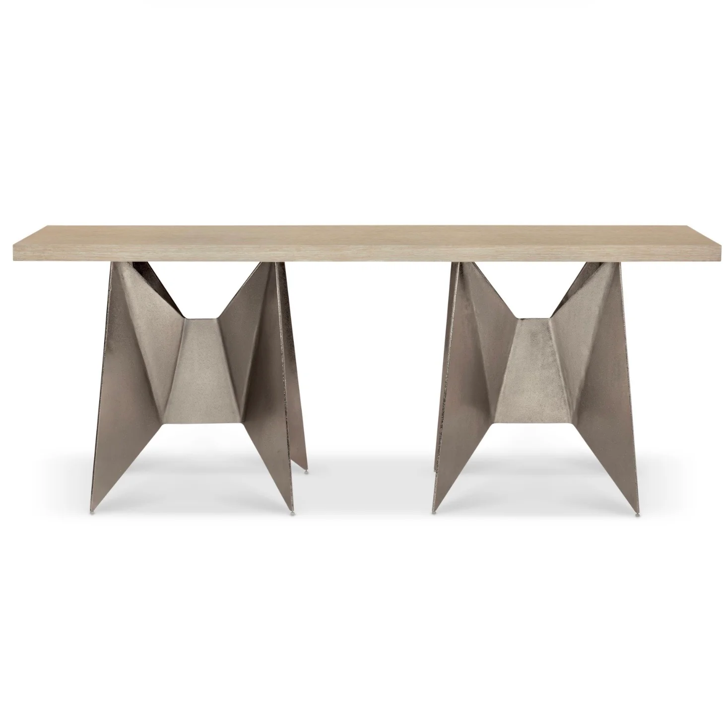 Bernhardt Solaria Collection Geometric Console Table ~ Dune Finish With Shiny Nickel Finish Base - Image 3
