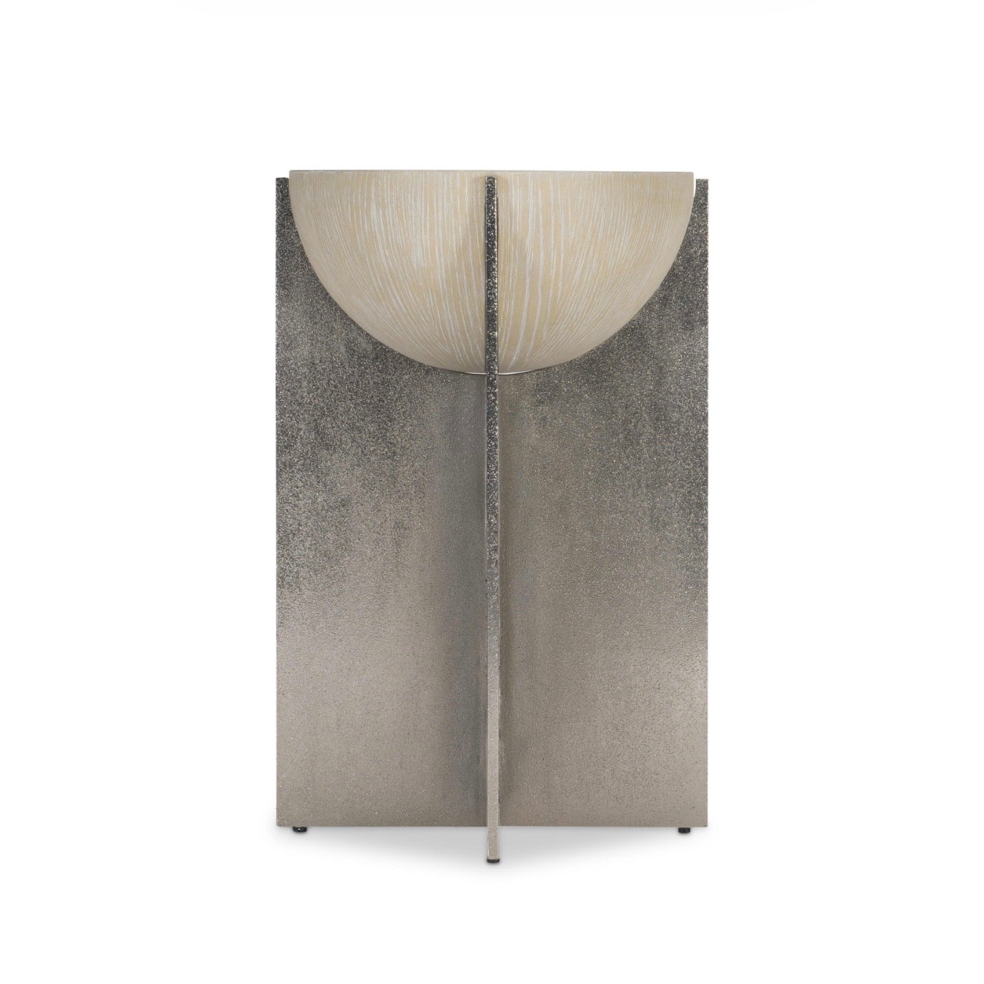 Bernhardt Solaria Collection Pedestal Accent Table ~ Dune Finish With Shiny Nickel Base - Image 5