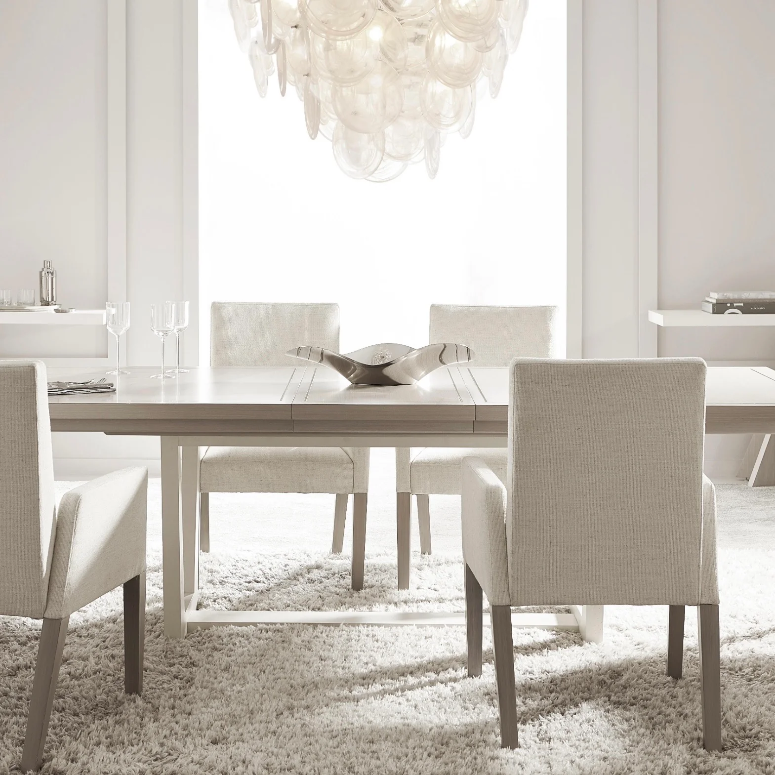 Bernhardt Stratum Collection Dining Table ~ Mist Finish with Faux Stone Base