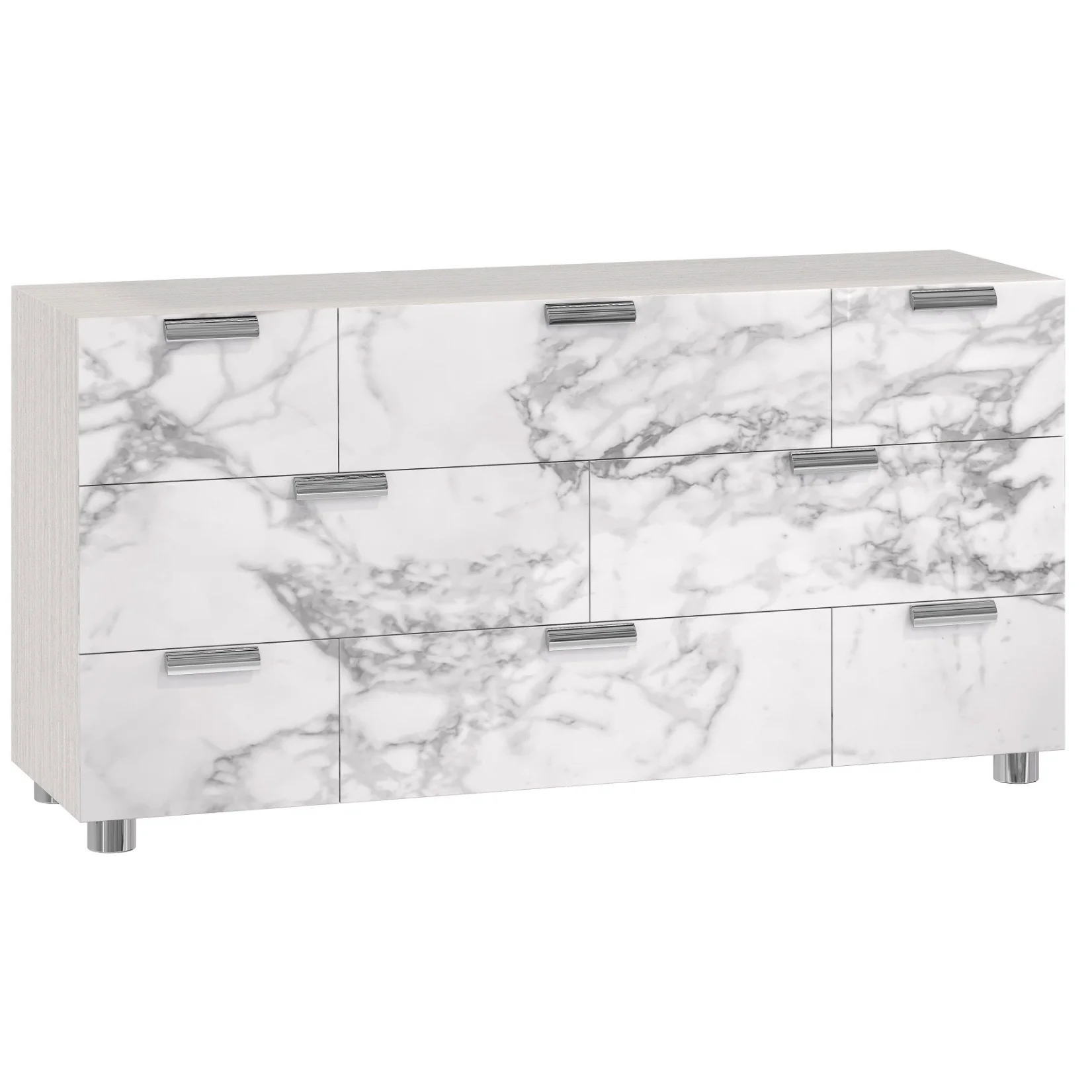 Bernhardt Stratum Collection Eight Drawer Dresser ~ Arabescato Stone with Mist Finish