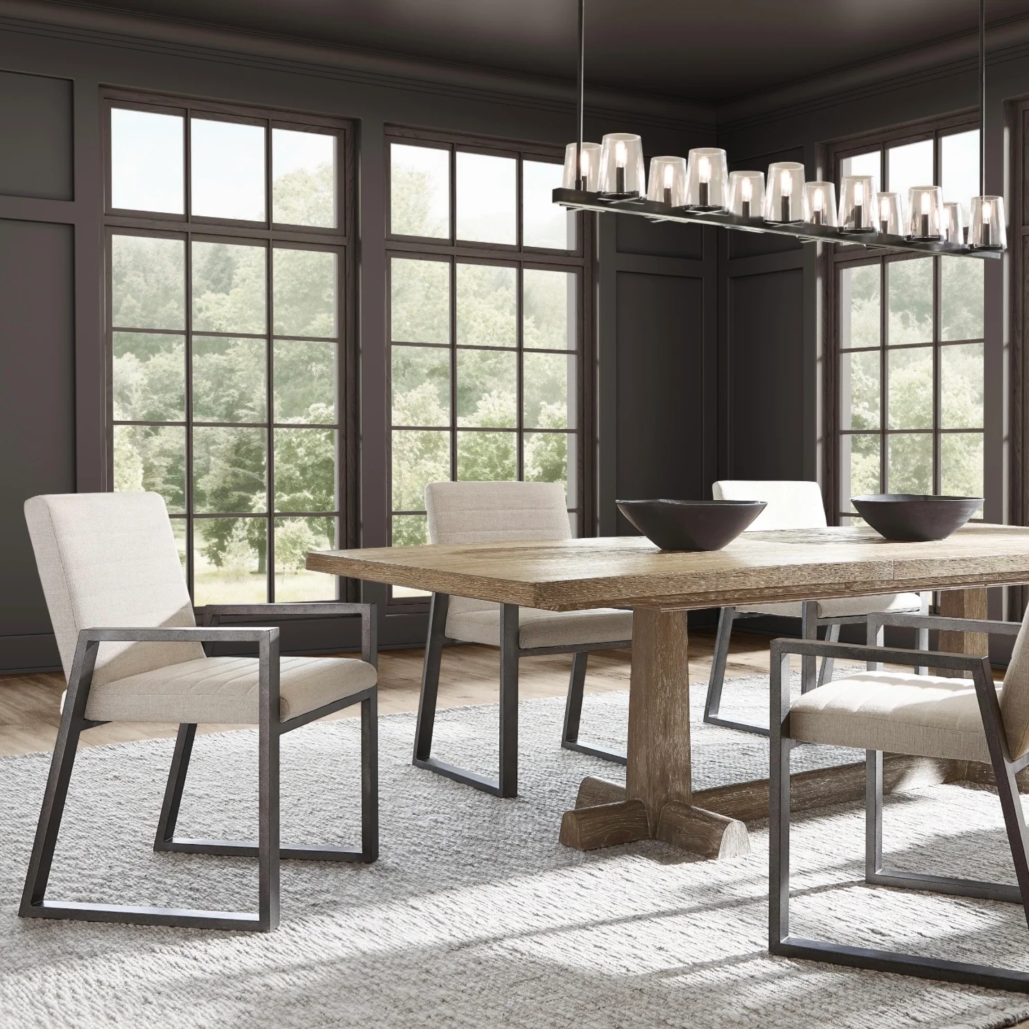Bernhardt Tribeca Collection Upholstered Dining Armchair with Textured Aluminum Frame - Image 2