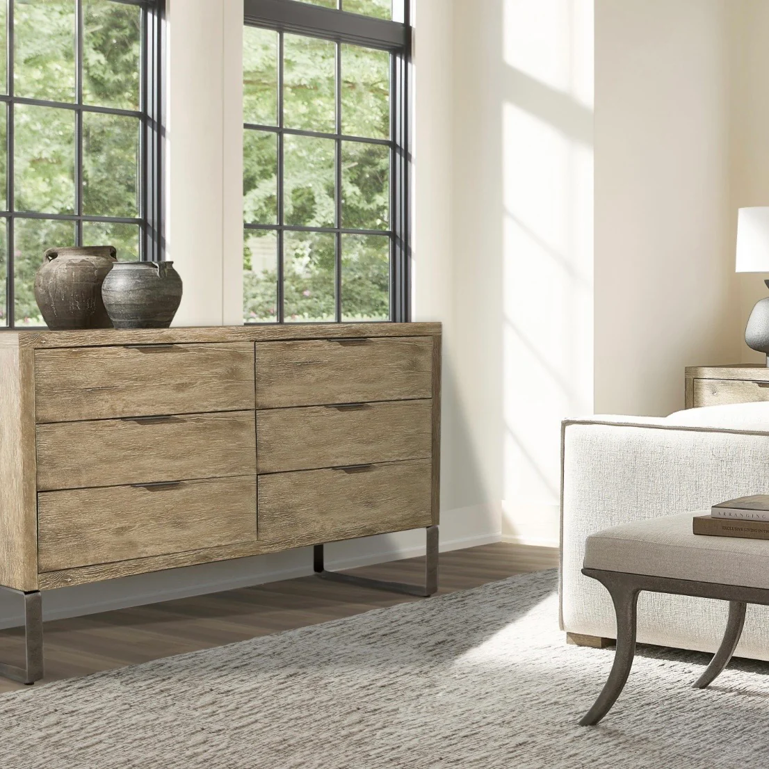 Bernhardt Tribeca Collection Six Drawer Dresser With Metal Base ~ Aurum Finish