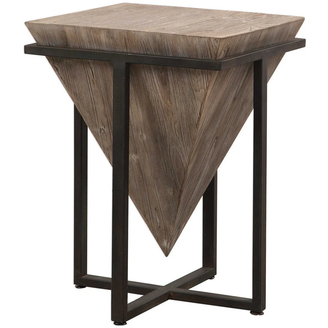 Uttermost Bertrand Gray Wash Aged Fir Wood With Aged Black Iron Base Accent Table - Image 2