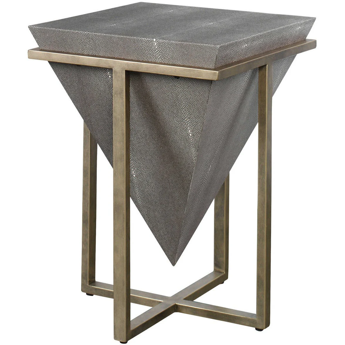 Uttermost Bertrand Gray Faux Shagreen With Aged Gold Iron Base Accent Table - Image 3