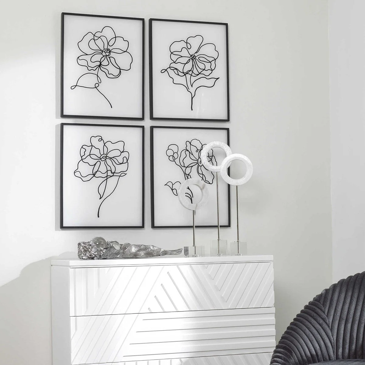 Uttermost Bloom Black and White Florals Set of 4 Framed Prints - Image 3