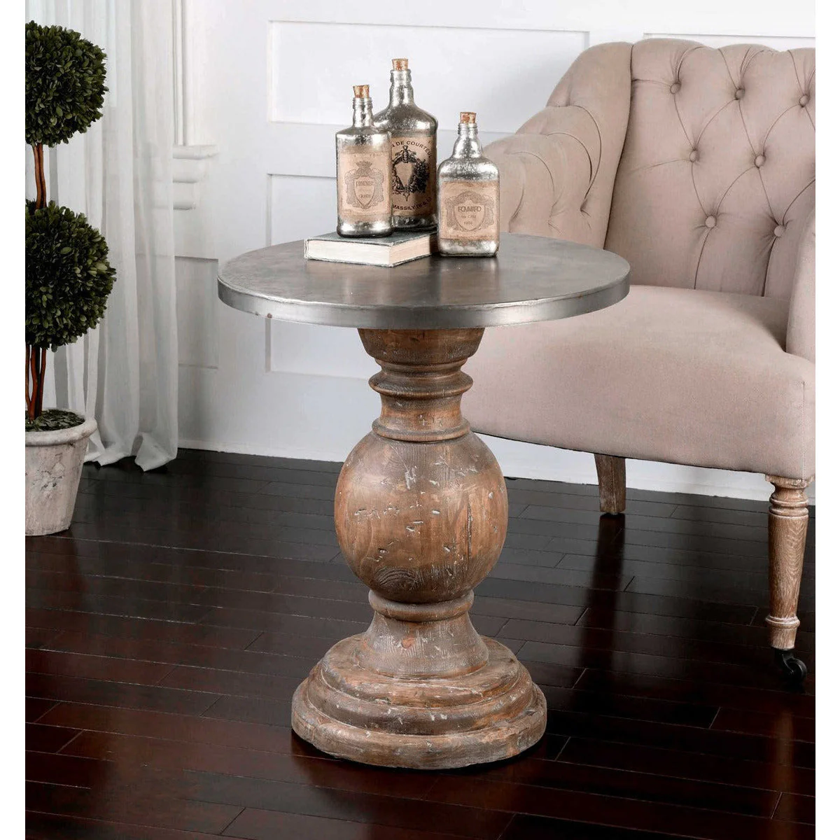 Uttermost Blythe Reclaimed Wood Round Pedestal Side Table - Image 4
