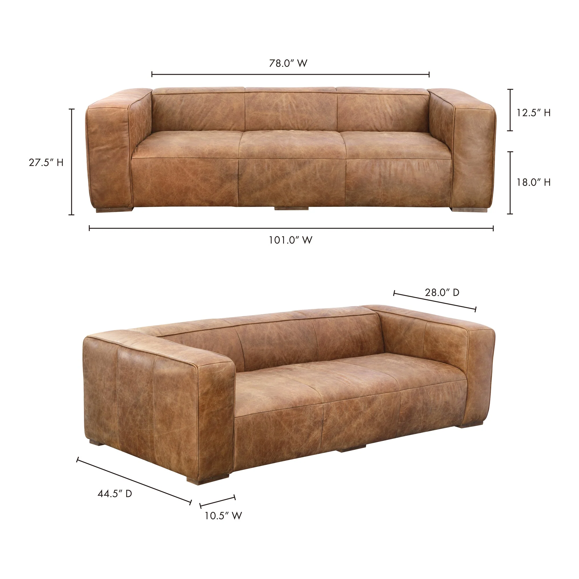 Moe's Home Collection Bolton Open Road Brown Leather Sofa - Image 11
