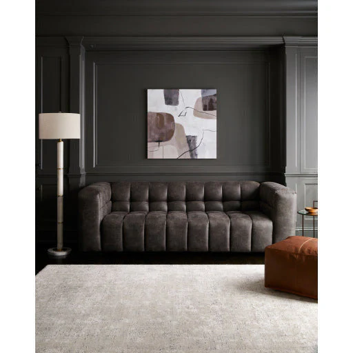 Surya Grenoble Modern Channeled Charcoal Grey Bonded Leather Sofa