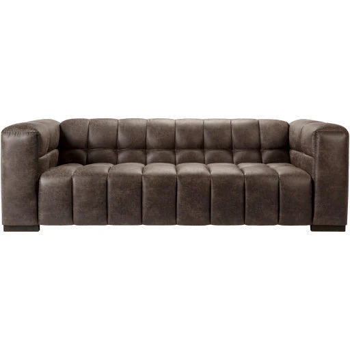 Surya Grenoble Modern Channeled Charcoal Grey Bonded Leather Sofa - Image 2