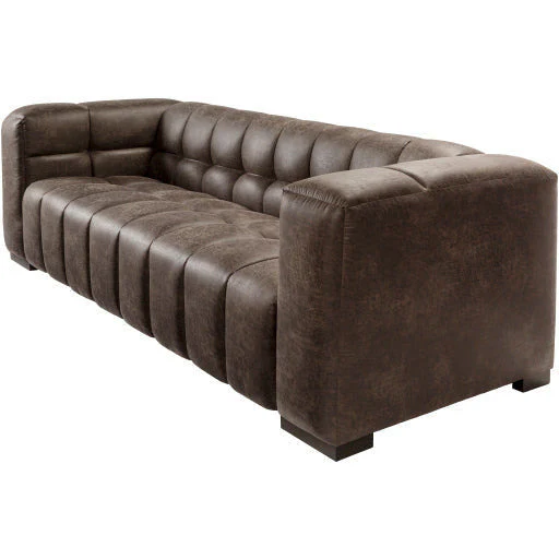 Surya Grenoble Modern Channeled Charcoal Grey Bonded Leather Sofa - Image 8