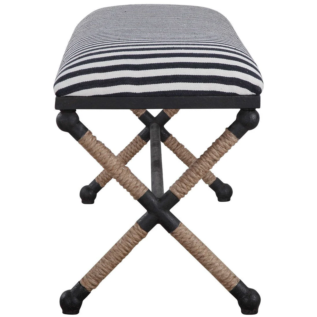 Uttermost Braddock Navy & Cream Stripe Cushion With Rustic Iron Modern Coastal Bench - Image 6