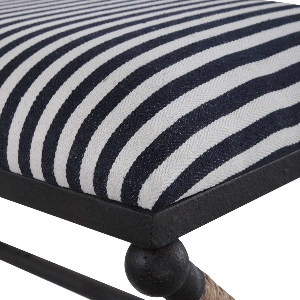 Uttermost Braddock Navy & Cream Stripe Cushion With Rustic Iron Modern Coastal Bench - Image 8