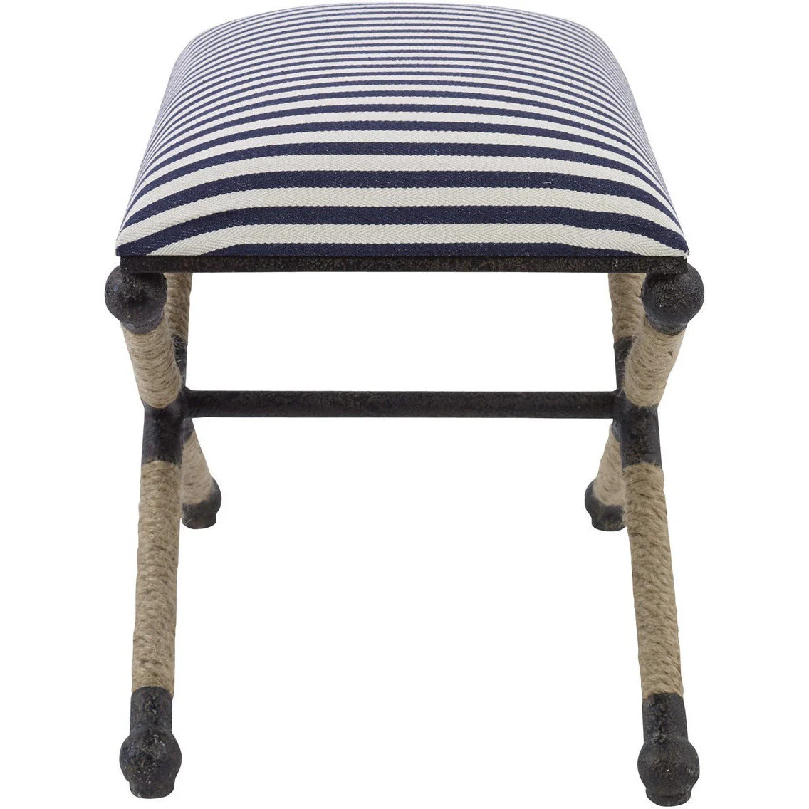 Uttermost Braddock Navy & Cream Stripe Cushion Top Rope Wrapped Rustic Iron Modern Coastal Small Bench - Image 7