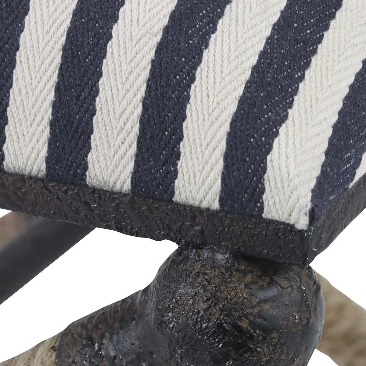 Uttermost Braddock Navy & Cream Stripe Cushion Top Rope Wrapped Rustic Iron Modern Coastal Small Bench - Image 8