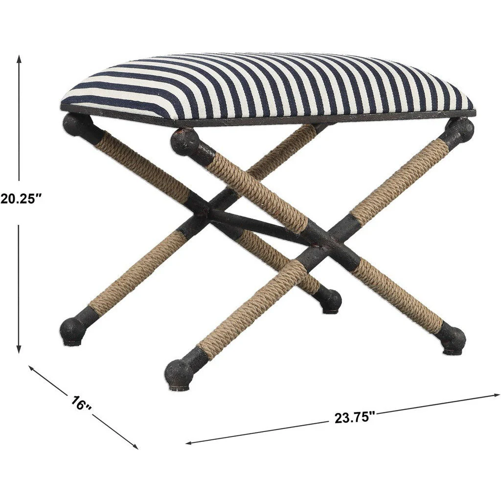 Uttermost Braddock Navy & Cream Stripe Cushion Top Rope Wrapped Rustic Iron Modern Coastal Small Bench - Image 9