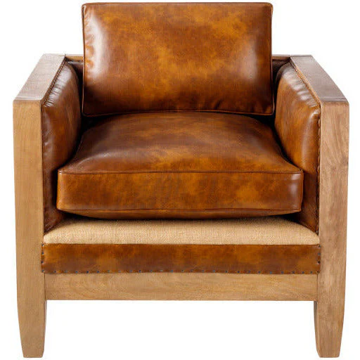 Surya Bradford Modern Square Arm Faux Leather and Wood Accent Chair - Image 2