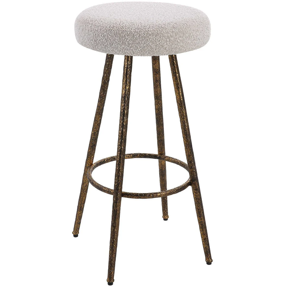 Uttermost Braven White & Gray Boucle Fabric Seat With Antiqued Metallic Gold Base Kitchen Counter Stool - Image 2