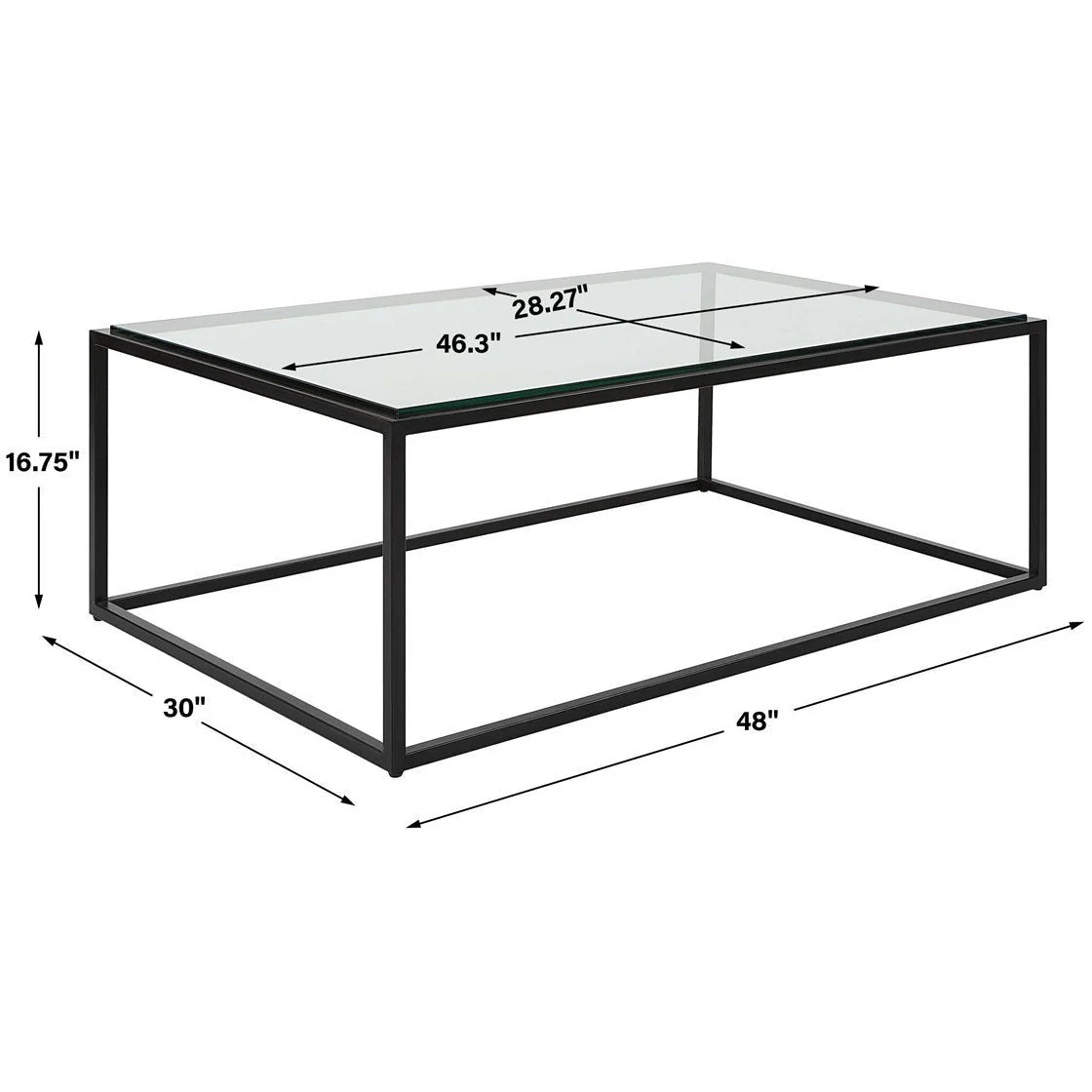 Uttermost Bravura Glass Top Satin Black Finish Iron Base Modern Coffee Table - Image 6