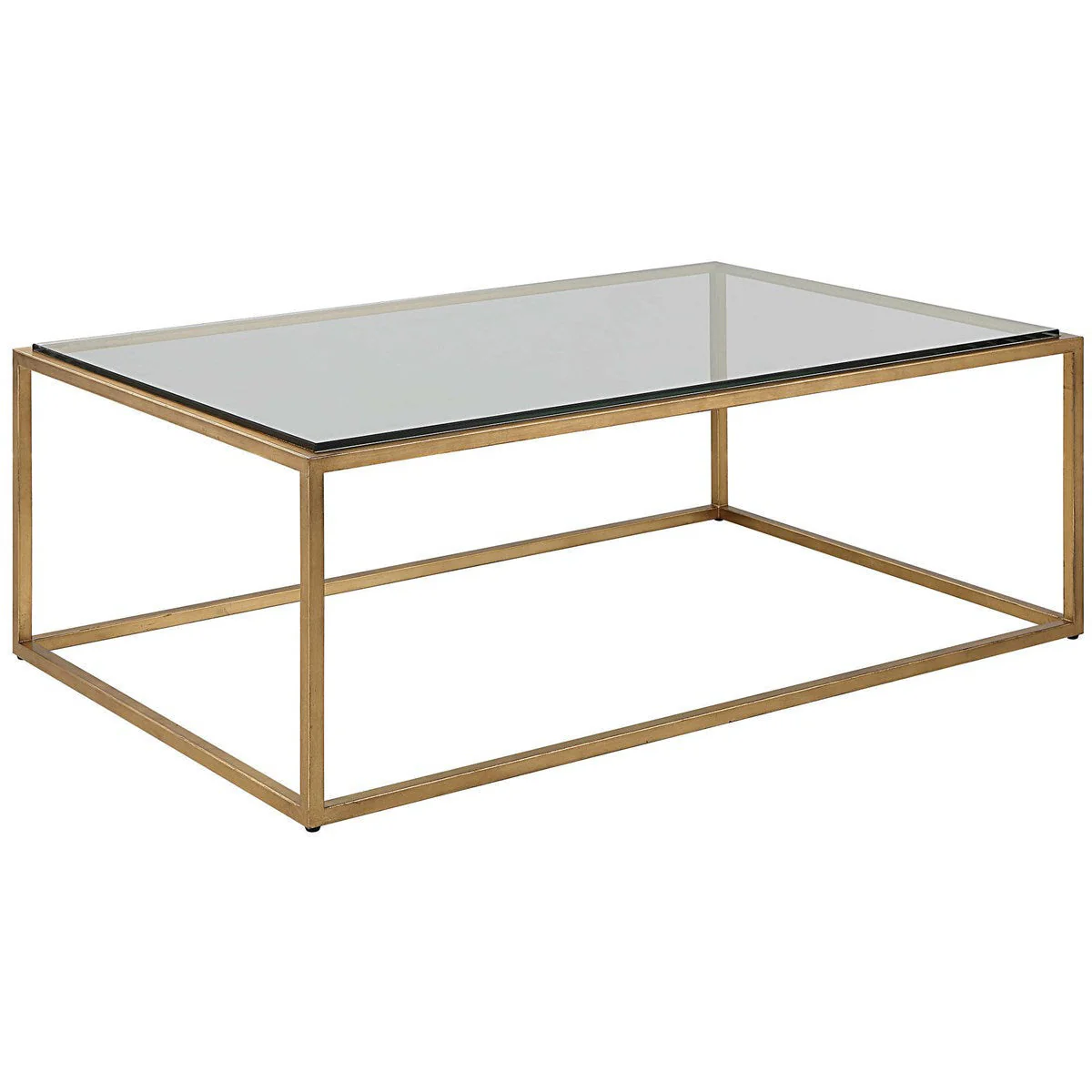 Uttermost Bravura Glass Top Brushed Gold Leaf Iron Base Coffee Table - Image 3