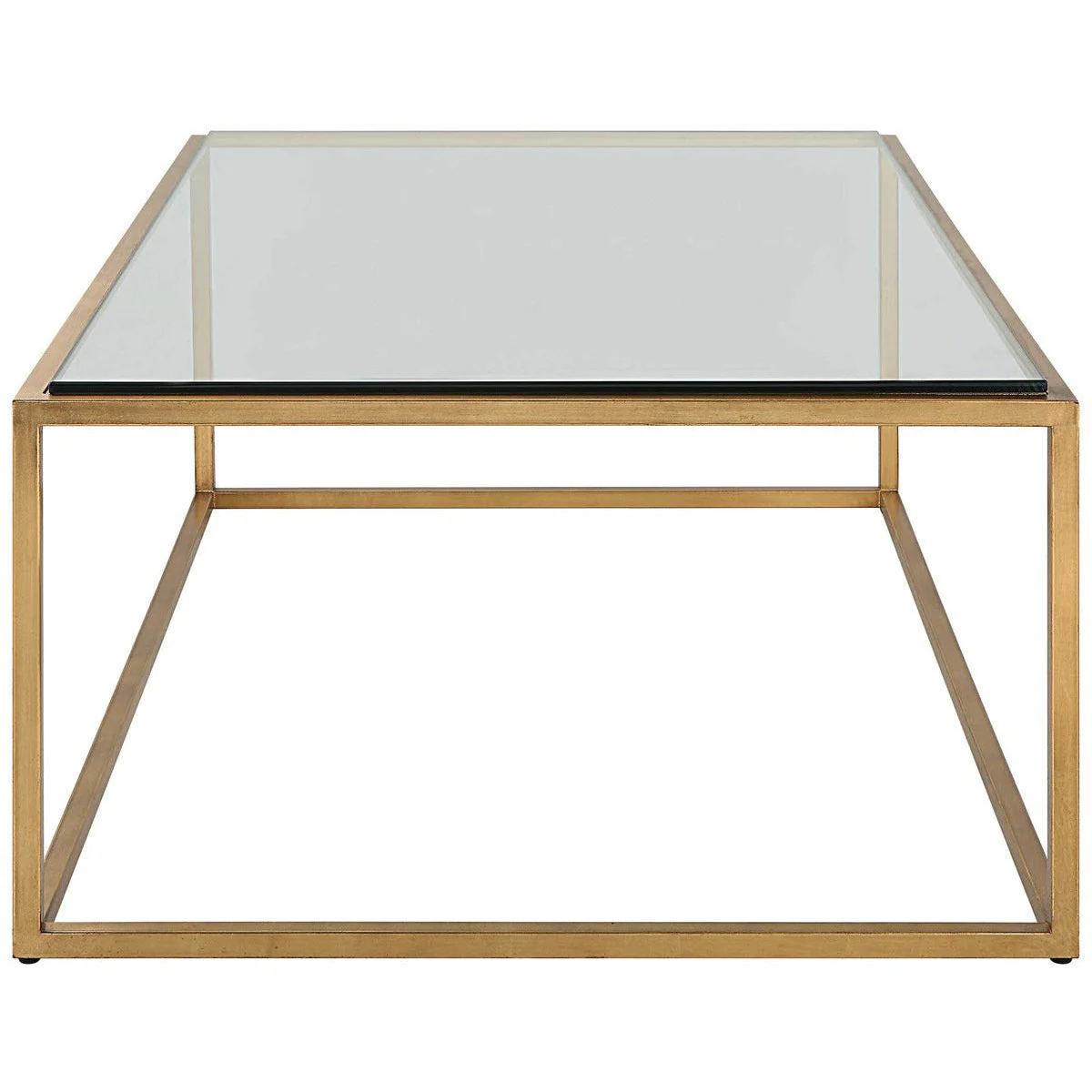 Uttermost Bravura Glass Top Brushed Gold Leaf Iron Base Coffee Table - Image 4